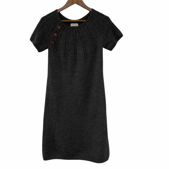 Calvin Klein Wool Sweater Dress Women's Sz Medium Cable Knit Button Detail - Picture 1 of 7
